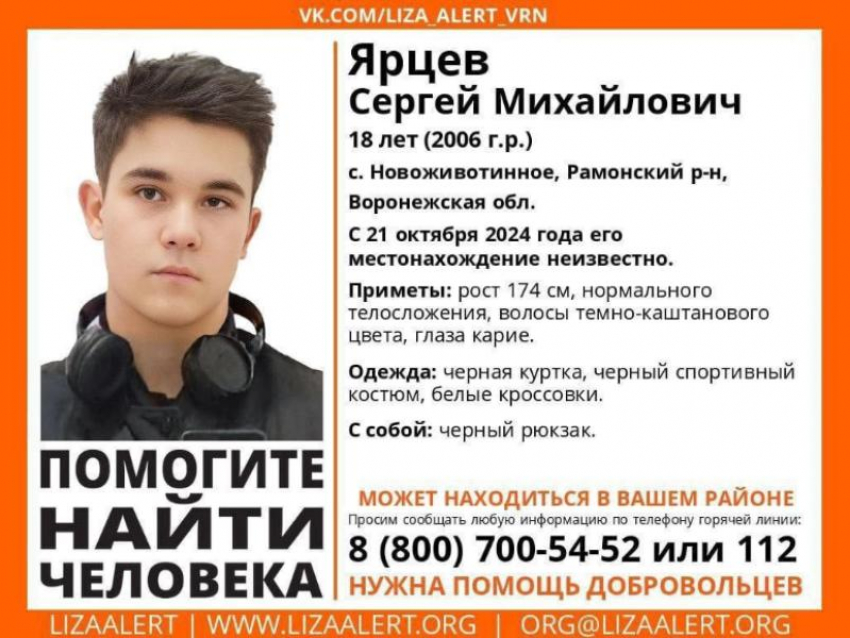 Под Воронежем объявили поиски пропавшего 18-летнего парня