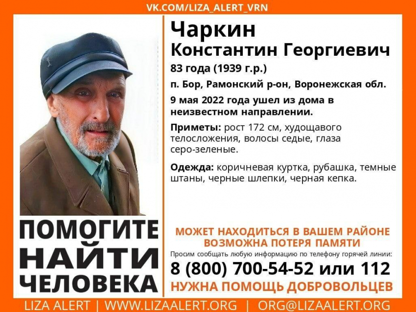 83-летний пенсионер пропал на 9 мая в Воронежской области