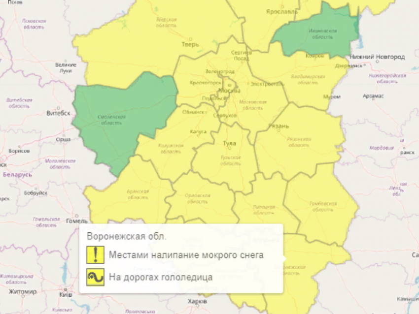 Желтый уровень погодной опасности объявили в Воронежской области 