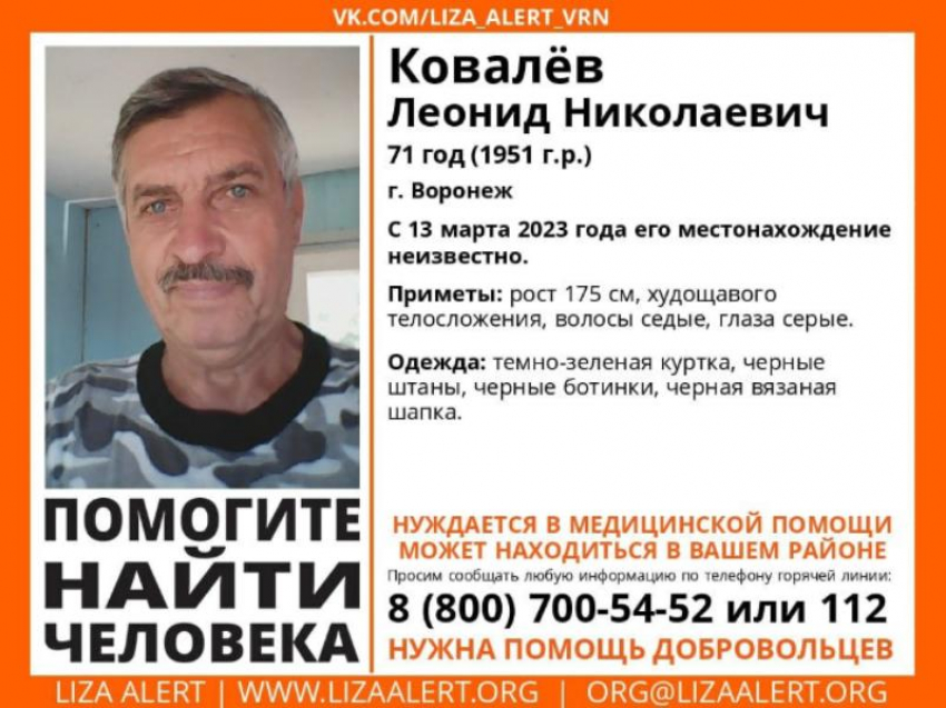 Нуждающийся в помощи пенсионер пропал в Воронеже